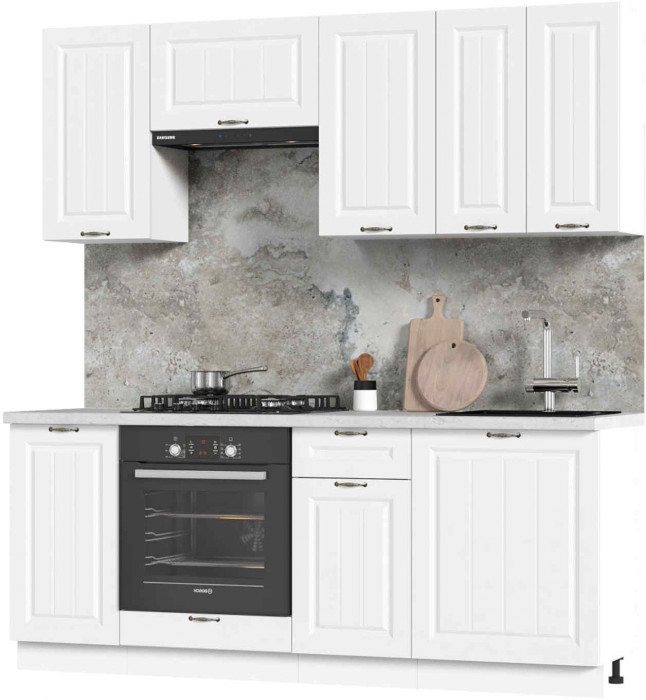 Кухня Мария 2,0 м белый/белый (столешница мрамор лацио белый)