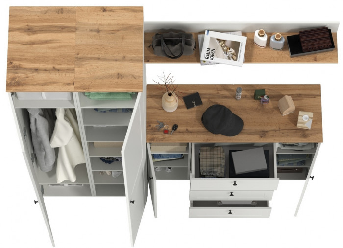 Остин Прихожая 74, цвет белый шагрень/дуб крафт золотой, ШхГхВ 200х54,3х229,6 см., универсальная сборка