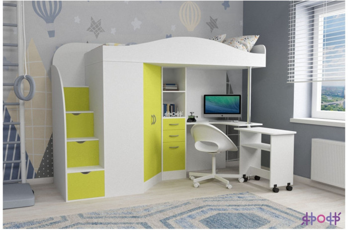 Кровать-чердак Юниор 4 (Белое дерево/Винтерберг)