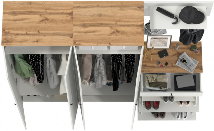 Остин Прихожая 29, цвет белый шагрень/дуб крафт золотой, ШхГхВ 240х54,3х229,6 см., универсальная сборка