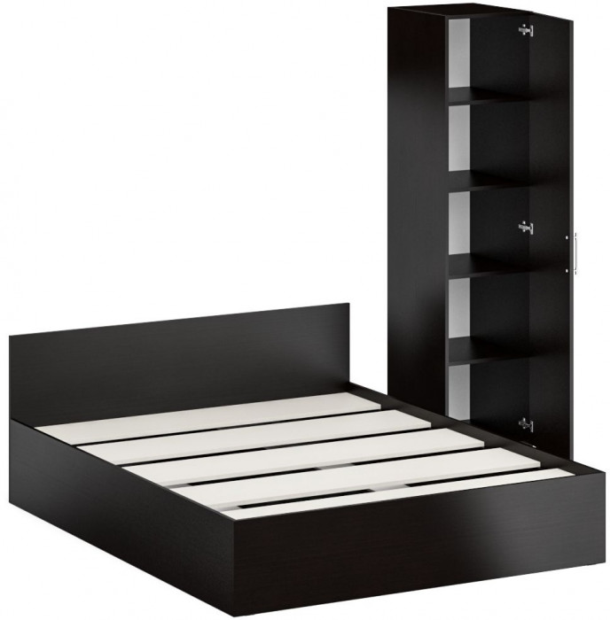 Кровать 1600 + Пенал Стандарт, цвет венге, ШхГхВ 163,5х203,5х70 + 45х52х200 см., сп.м. 1600х2000 мм., без матраса, основание есть