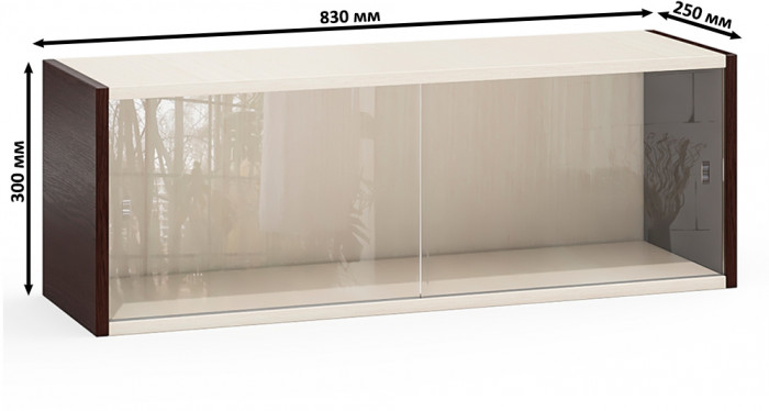 Две полки книжных С-МД-КН01, цвет венге/дуб, ШхГхВ размер каждой полки в отдельности: 83х25х30 см., стеклянные дверцы