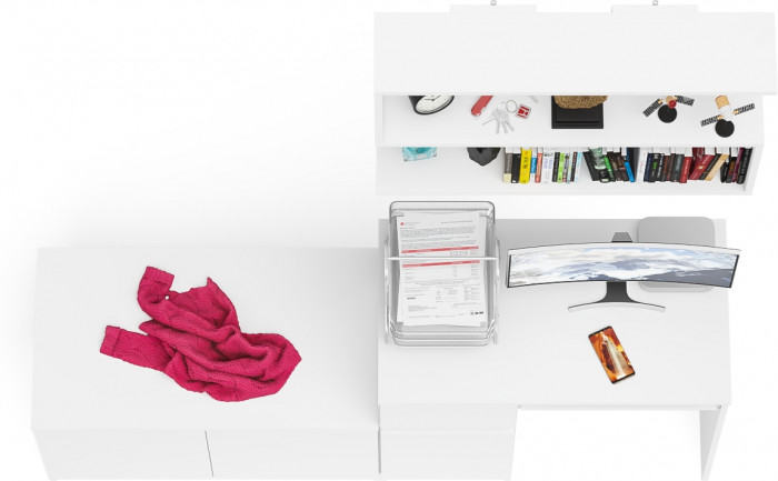 Мори Стол компьютерный МС-1 левый + Тумба МА900.1 + Полка 900, цвет белый, ШхГхВ 180,4х50,4х209,6 см., НЕ универсальная сборка