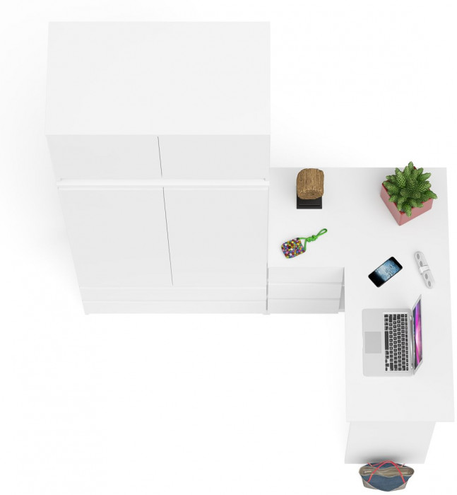 Мори Стол компьютерный МС-16 левый + Шкаф МШ900.1 + Антресоль МА900.1, цвет белый, ШхГхВ 214,8х84,9х234,2 см., выдвижные ящики слева, НЕ универс. сб.