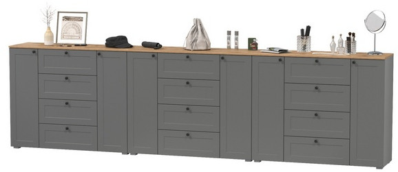 Остин 16.221 Комод + 16.221 Комод + 16.221 Комод, серый графит/дуб крафт золотой