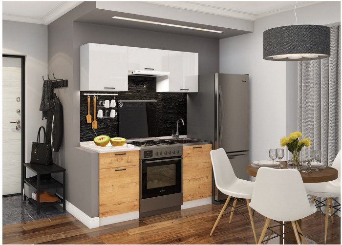 Кухонный гарнитур ЛДСП Дуся 1600, Бунратти / Цемент/Белый