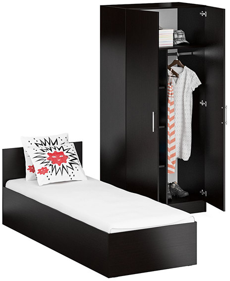 Кровать 0800 + Шкаф 2-х створчатый Стандарт, венге