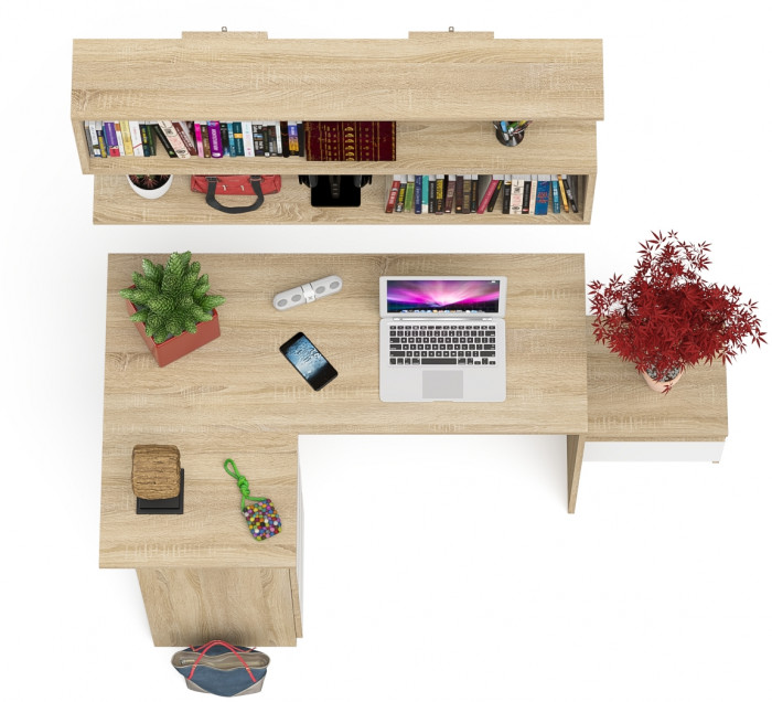 Мори компьютерный стол МС-16 левый + Тумба ТМП400.1 + Полка 1200, дуб сонома/белый