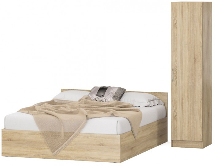Кровать 1600 + Пенал Стандарт, цвет дуб сонома, ШхГхВ 163,5х203,5х70 + 45х52х200 см., сп.м. 1600х2000 мм., без матраса, основание есть
