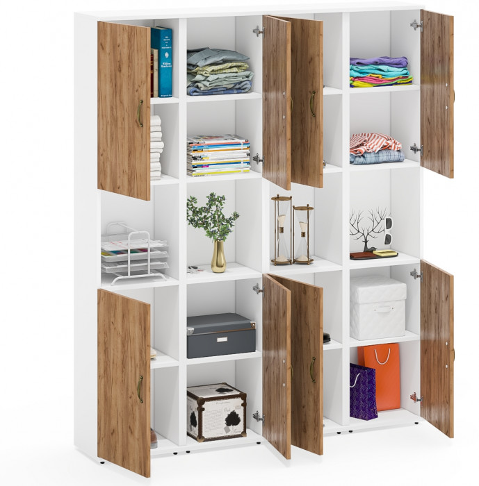 Лидер-8 Пенал 4 шт., цвет белый шагрень/крафт золото, ШхГхВ 160х30х190 см., универсальная сборка