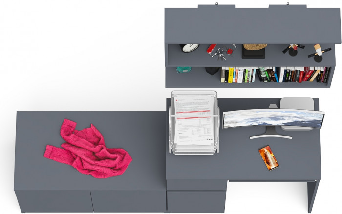 Мори Стол компьютерный МС-1 левый + Тумба МА900.1 + Полка 900, цвет графит, ШхГхВ 180,4х50,4х209,6 см., НЕ универсальная сборка