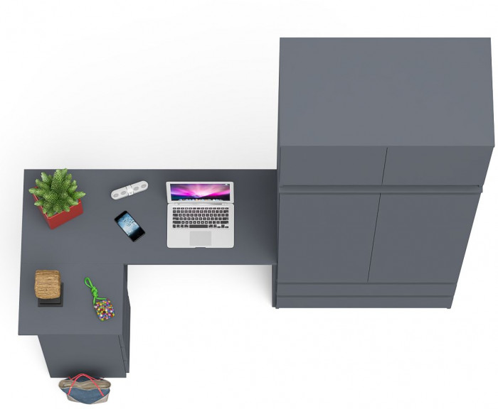 Мори Стол компьютерный МС-16 левый + Шкаф МШ900.1 + Антресоль МА900.1, цвет графит, ШхГхВ 214,8х84,9х234,2 см., выдвижные ящики слева, НЕ универс. сб.