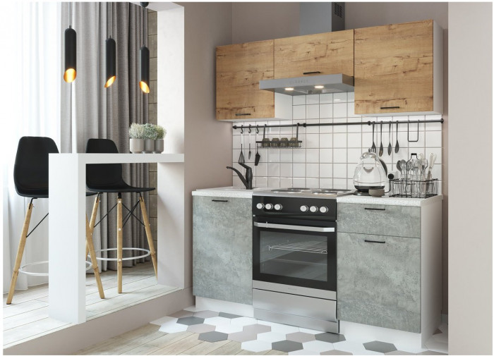 Кухонный гарнитур ЛДСП Дуся 1600, Белый бриллиант / Цемент/Белый