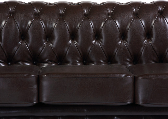 Диван кожаный коричневый, прямой 3-х местный, для дома, офиса, гостиной, кабинета Честер