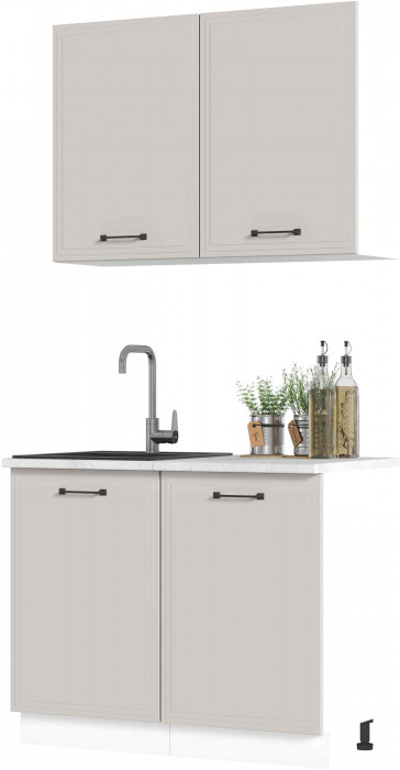 Кухня Индира 1 м белый/лофт дюна (столешница мрамор лацио белый)