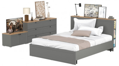 Остин 11.53 Кровать + ортопед + 16.240 Комод + 13.257 Тумба, серый графит/дуб крафт золотой