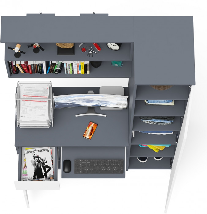 Мори Стол компьютерный МС-1 левый + Пенал МШ400.1 + Полка 900, цвет графит/белый, ШхГхВ 130,4х50,4х209,6 см., НЕ универсальная сборка