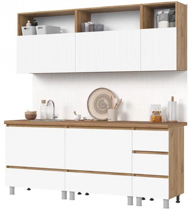 Кухня Хелен 2,0 МДФ белый супермат,белый/дуб крафт золото