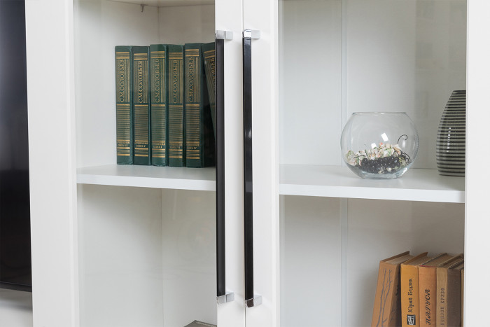 Валенсия Гостиная № 128, цвет ЛДСП белый шагрень/МДФ белый шагрень, ШхГхВ 139,1х38,1х225,2 см., универсальная сборка