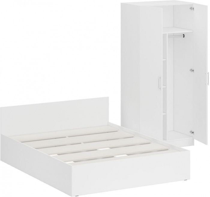 Кровать 1600 + Шкаф 2-х створчатый Стандарт, цвет белый, ШхГхВ 163,5х203,5х70 + 90х52х200 см., сп.м. 1600х2000 мм., без матраса, основание есть