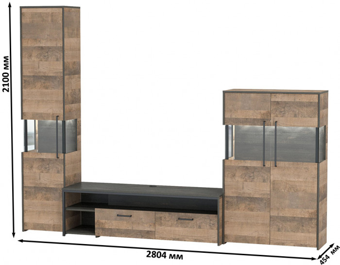 Трувор Гостиная 026, цвет дуб гранж песочный/интра, ШхГхВ 280,4х45,4х194,2 см., универсальная сборка