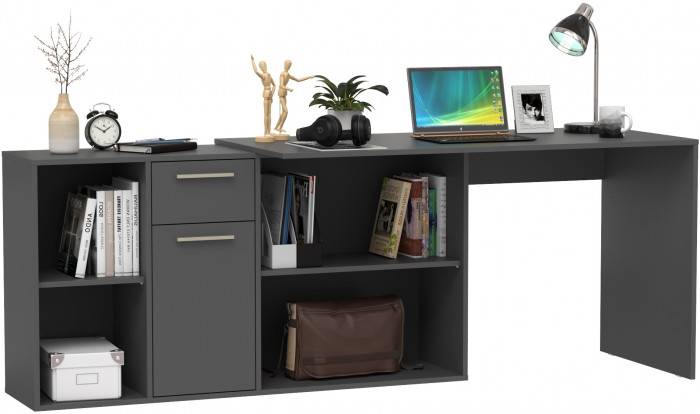 Лайт Стол письменный 03.245.01, цвет тёмно-серый, ШхГхВ 136,2х139,2х75,2 см.(угловой) или 203,7х60х75,2 см.(прямой), универсальная сборка