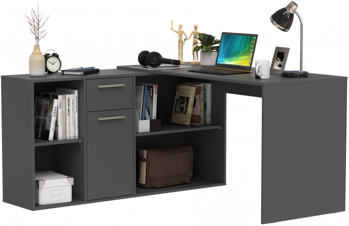 Лайт Стол письменный 03.245.01, цвет тёмно-серый, ШхГхВ 136,2х139,2х75,2 см.(угловой) или 203,7х60х75,2 см.(прямой), универсальная сборка