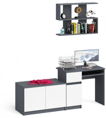 Мори Стол компьютерный МС-1 левый + Тумба МА900.1 + Полка 900, цвет графит/белый, ШхГхВ 180,4х50,4х209,6 см., НЕ универсальная сборка
