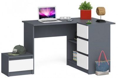 Мори Стол компьютерный МС-16 правый + Тумба ТМП400.1, цвет графит/белый, ШхГхВ 164,8х84,9х76,6 см., выдвижные ящики справа, НЕ универсальная сборка