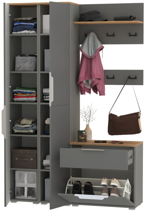 Октава Прихожая 20, серый графит/дуб крафт золотой/фасады МДФ серый графит