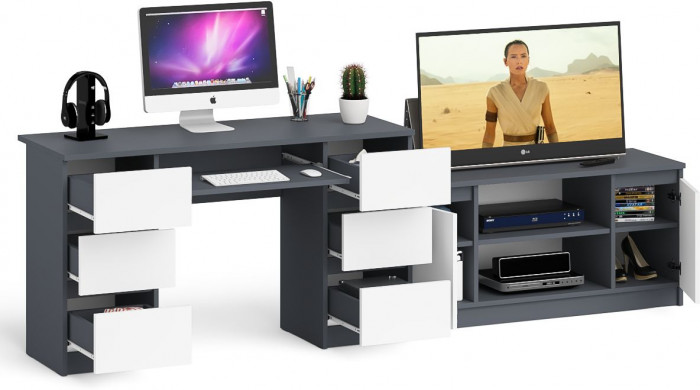 Мори Стол компьютерный МС-2 + Тумба МТВ1200.1, цвет графит/белый, ШхГхВ 255,8х50х76,6 см., универсальная сборка
