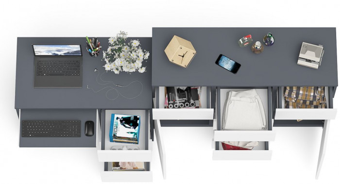 Мори Стол компьютерный МС-6 правый + Комод МК1200.4, цвет графит/белый, ШхГхВ 210,4х50х94 см., выдвижные ящики справа, НЕ универсальная сборка