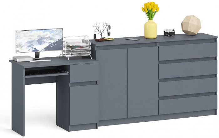 Мори компьютерный стол МС-1 правый + Комод МК1600.1, графит