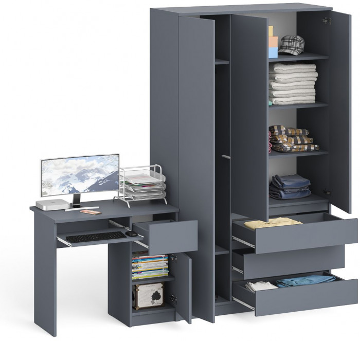 Мори компьютерный стол МС-1 правый + Шкаф МШ1200.1, графит
