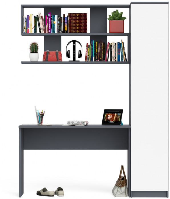 Мори письменный стол МСП1200.1 + Пенал МШ400.1 + Полка 1200, графит/белый