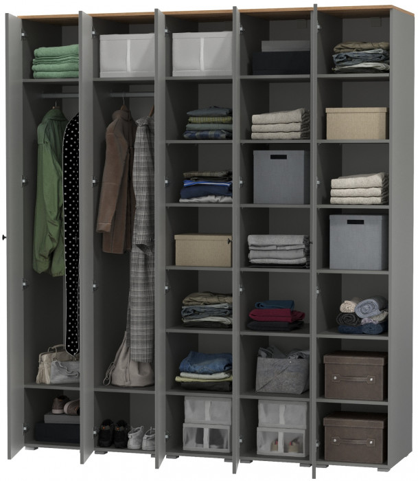 Остин 13.225 Шкаф-пенал 5 шт., серый графит/дуб крафт золотой