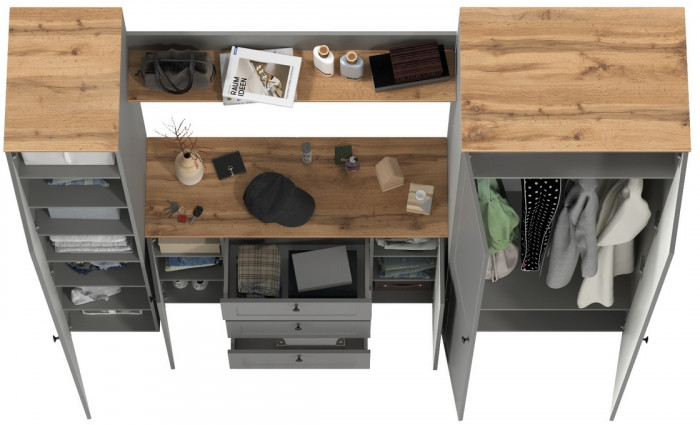 Остин Прихожая 75, цвет серый графит/дуб крафт золотой, ШхГхВ 240х54,3х229,6 см., универсальная сборка