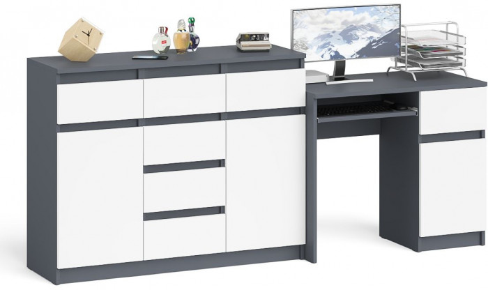 Мори Стол компьютерный МС-1 правый + Комод МК1200.4, цвет графит/белый, ШхГхВ 210,4х50х94 см., выдвижной ящик справа, НЕ универсальная сборка