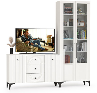 Валенсия Гостиная № 095, ЛДСП белый шагрень/МДФ белый шагрень