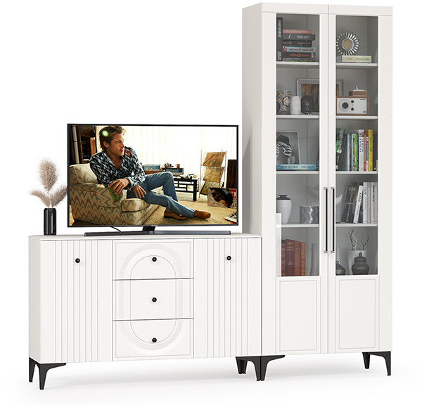 Валенсия Гостиная № 095, ЛДСП белый шагрень/МДФ белый шагрень