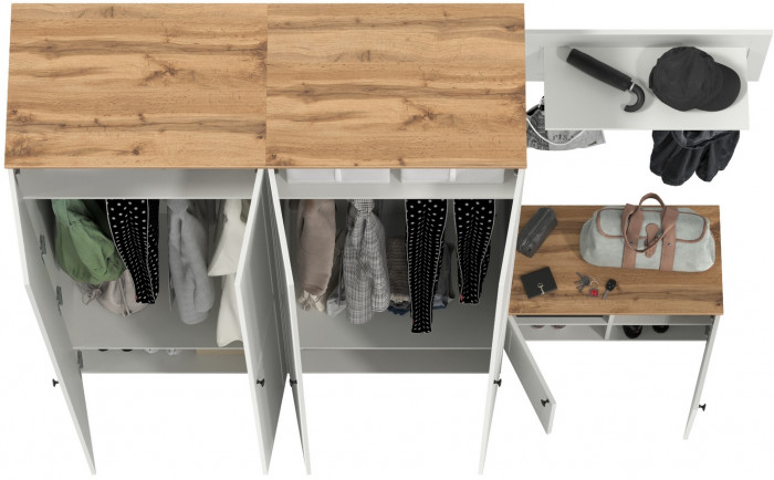 Остин Прихожая 31, цвет белый шагрень/дуб крафт золотой, ШхГхВ 240х54,3х229,6 см., универсальная сборка