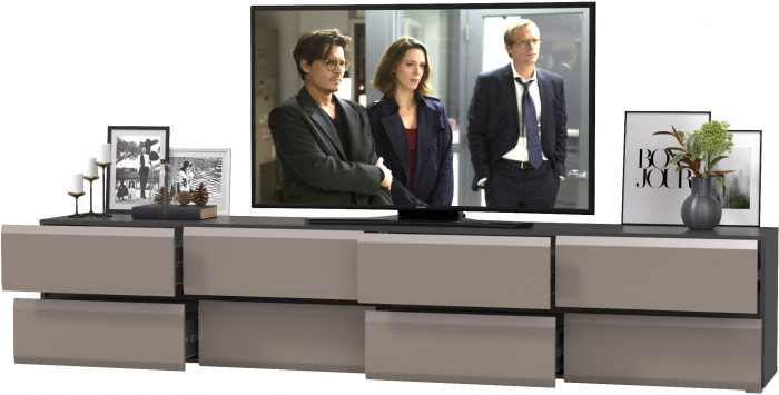 Сидней 13.63 + 13.63 Тумба под ТВ, цвет корпус: антрацит/фасады: МДФ веллюто капучино, ШхГхВ 259,8х41,3х52,4 см.