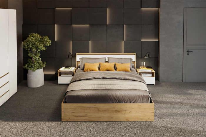 Кровать двойная Некст 1, Дуб золотой, Белый