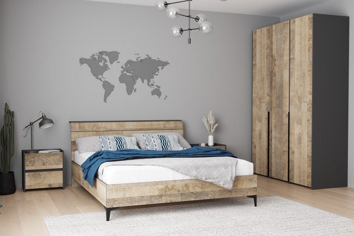 Тумба прикроватная Денвер 2Я, Графит, Дуб гранж песочный