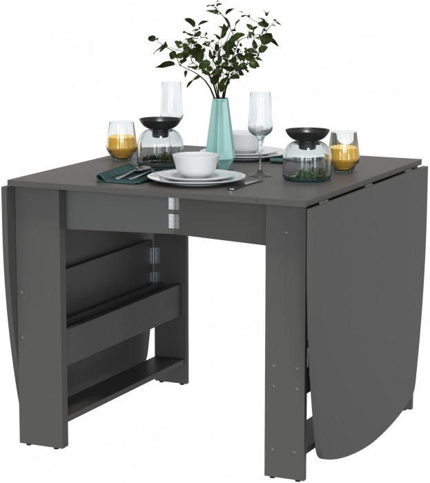 Стол-книжка 1-66граф, цвет графит, ШхГхВ 30х88х74 см. сложенный, разложенный три размера: 90/169/228х88х74 см.