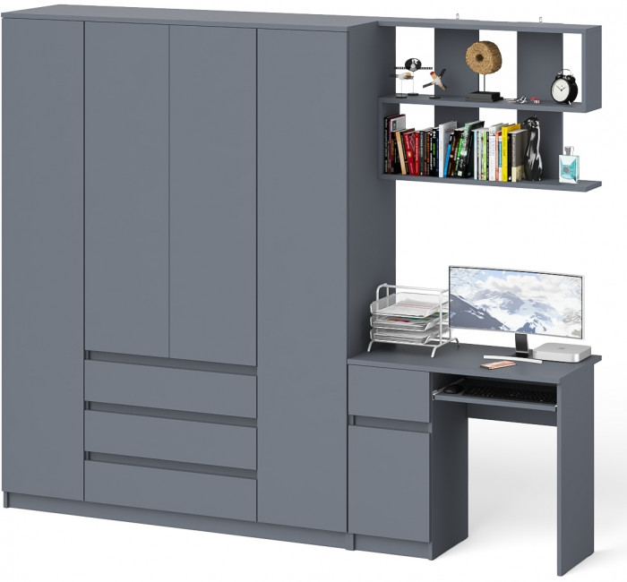 Мори компьютерный стол МС-1 левый + Шкаф МШ1600.1 + Полка 900, графит