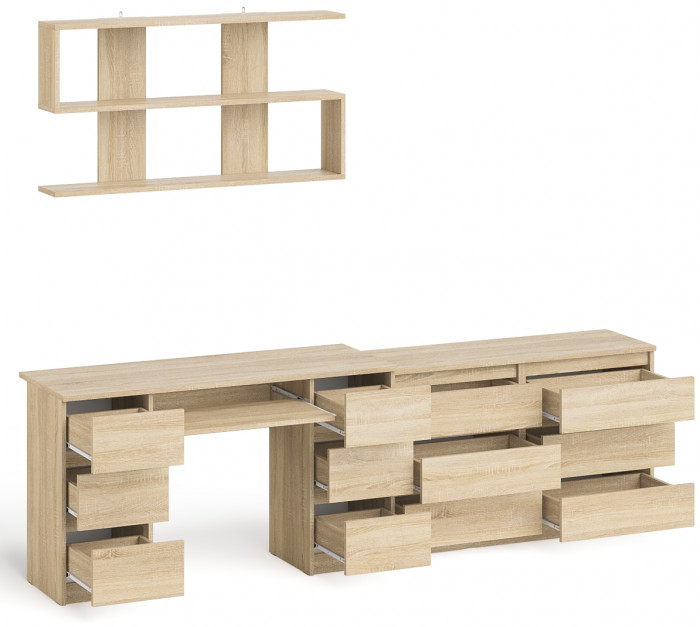 Мори компьютерный стол МС-2 + Комод МК1200.6 + Полка 1200, дуб сонома