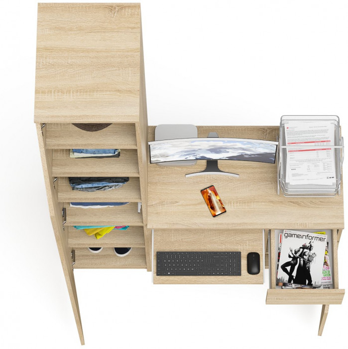 Мори Стол компьютерный МС-1 правый + Пенал МШ400.1, цвет дуб сонома, ШхГхВ 130,4х50,4х209,6 см., выдвижной ящик справа, НЕ универсальная сборка