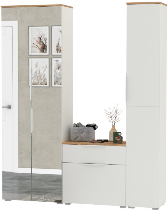 Октава Прихожая 21, белый шагрень/дуб крафт золотой/фасады МДФ белый шагрень