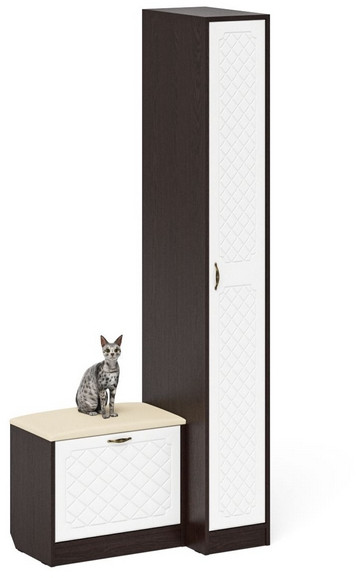 Прихожая П-6 Компоновка № 39, венге/фасады МДФ белое дерево фрезеровка ромб